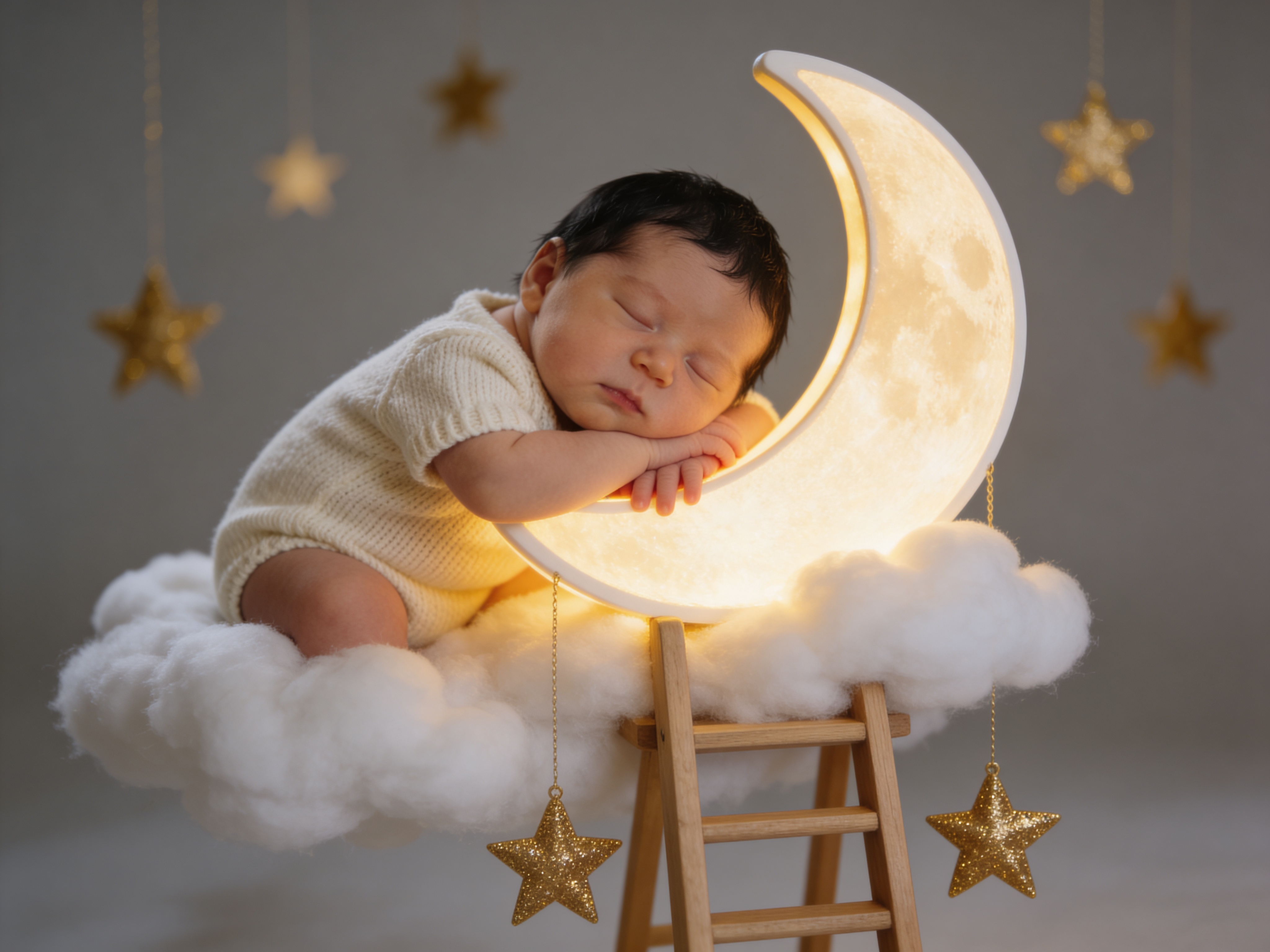 Bebé entre la luna y las estrellas